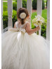 Ivory Tulle Wedding Flower Girl Dress With Flowers
